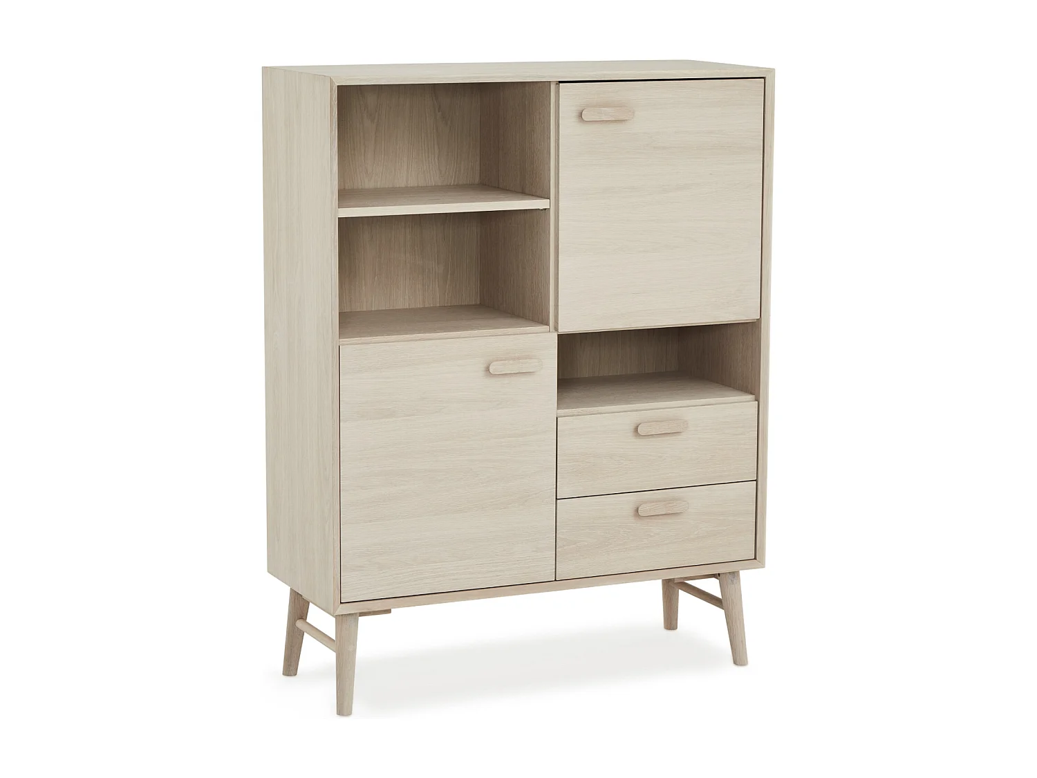 Buffet haut Porto avec 2 portes et 2 tiroirs - Chêne massif et MDF - huile blanche