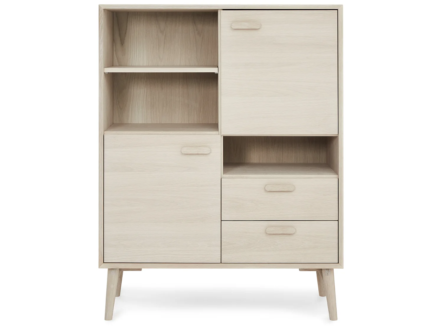 Hoge buffetkast Porto - 2 deuren, 2 laden - Massief eikenhout & MDF - Witte olie