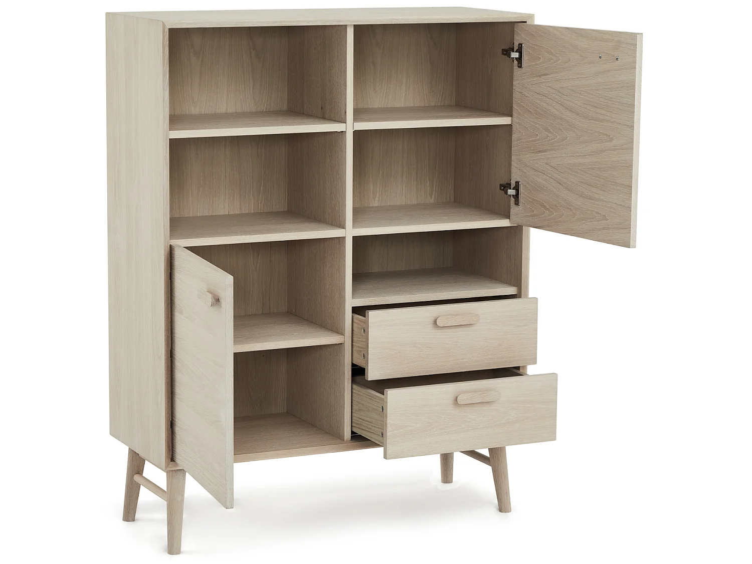 Hoge buffetkast Porto - 2 deuren, 2 laden - Massief eikenhout & MDF - Witte olie