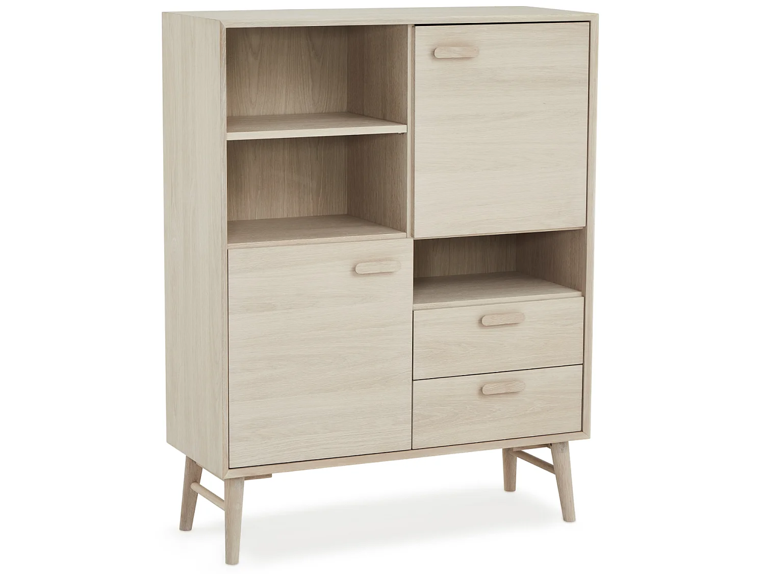 Hoge buffetkast Porto - 2 deuren, 2 laden - Massief eikenhout & MDF - Witte olie