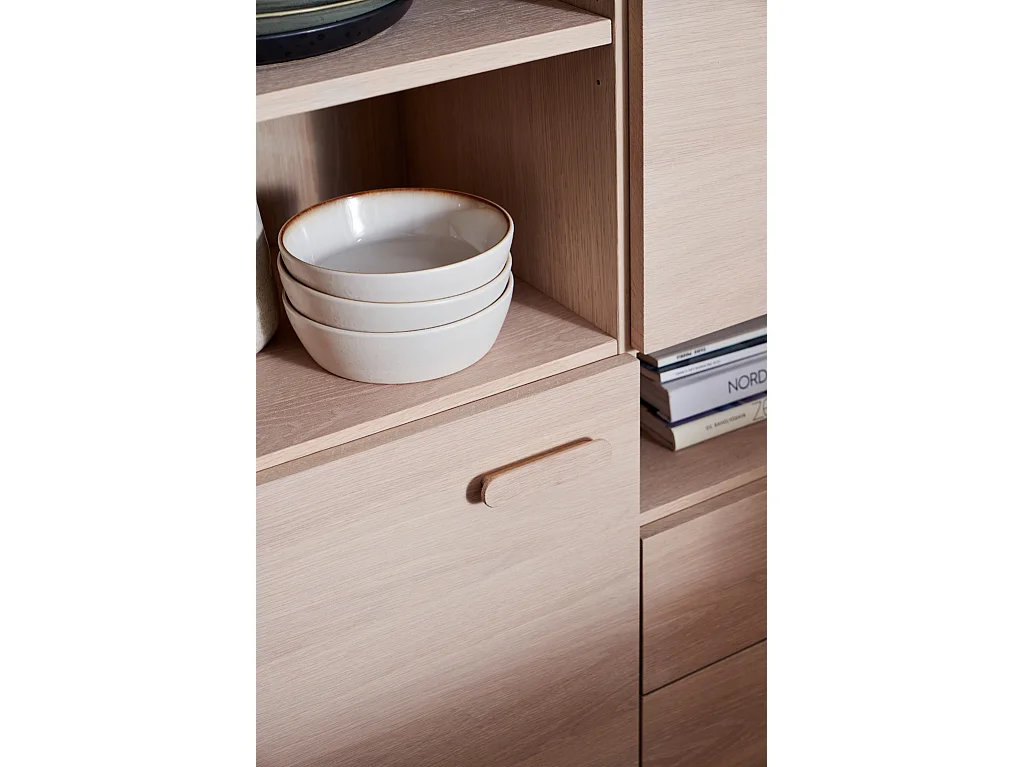 Hoge buffetkast Porto - 2 deuren, 2 laden - Massief eikenhout & MDF - Witte olie