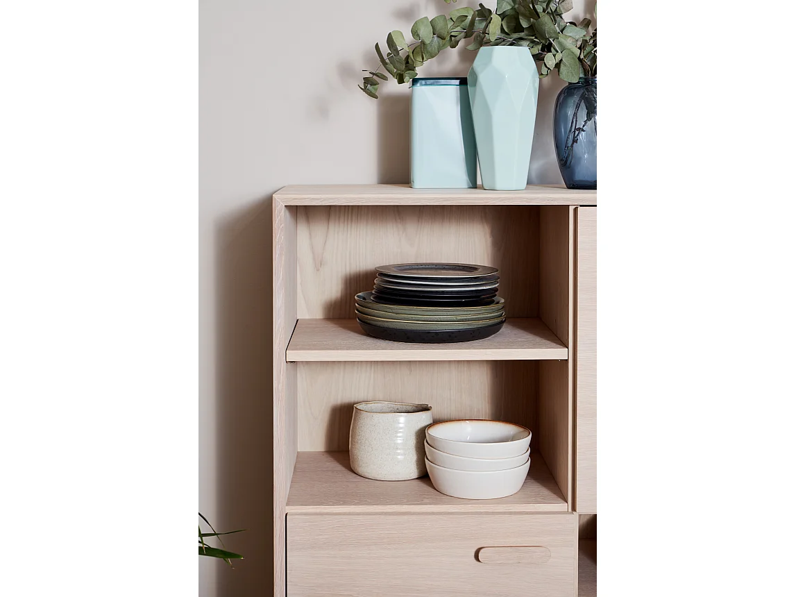 Hoge buffetkast Porto - 2 deuren, 2 laden - Massief eikenhout & MDF - Witte olie