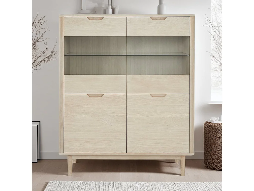 Buffet haut Nyborg avec 4 portes et - Chêne massif et MDF - huile blanche