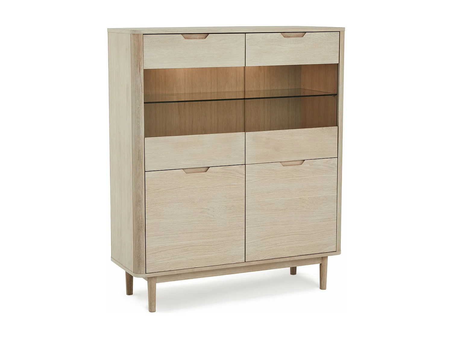 Buffet haut Nyborg avec 4 portes et - Chêne massif et MDF - huile blanche