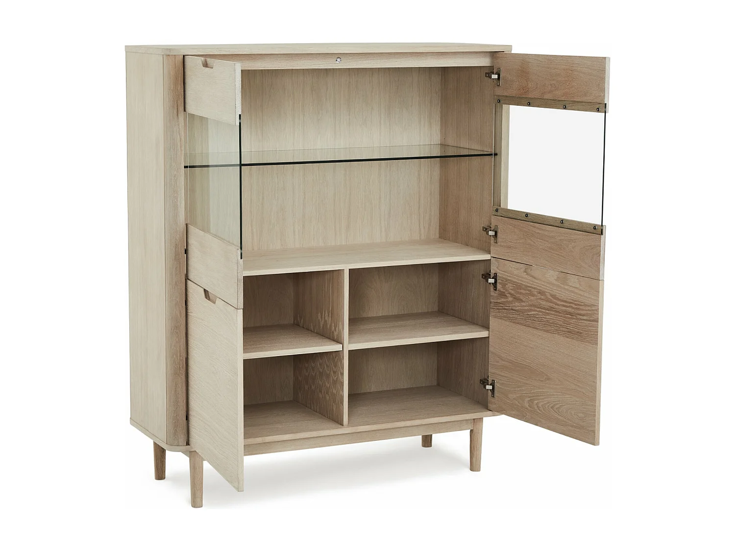 Buffet haut Nyborg avec 4 portes et - Chêne massif et MDF - huile blanche