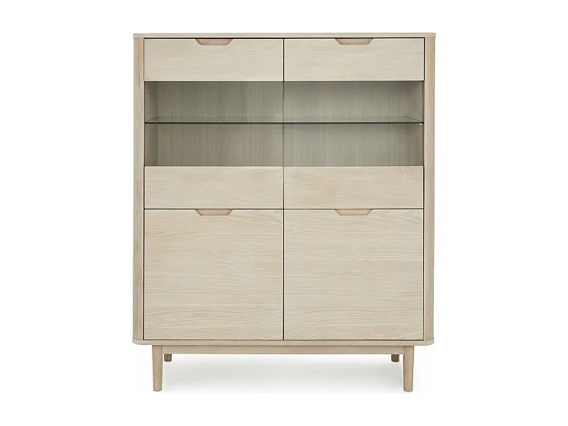 Buffet haut Nyborg avec 4 portes et - Chêne massif et MDF - huile blanche