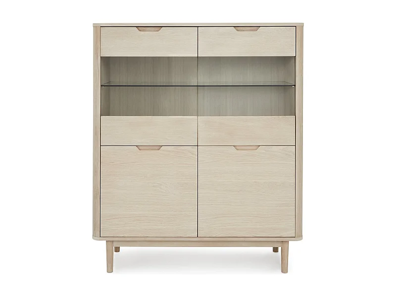 Hoge buffetkast Nyborg - 4 deuren, 3 planken - Massief eikenhout & MDF - Witte olie