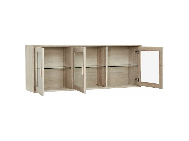 Vitrine murale Porto avec 3 portes et 3 niches - Chêne massif et MDF - huile blanche