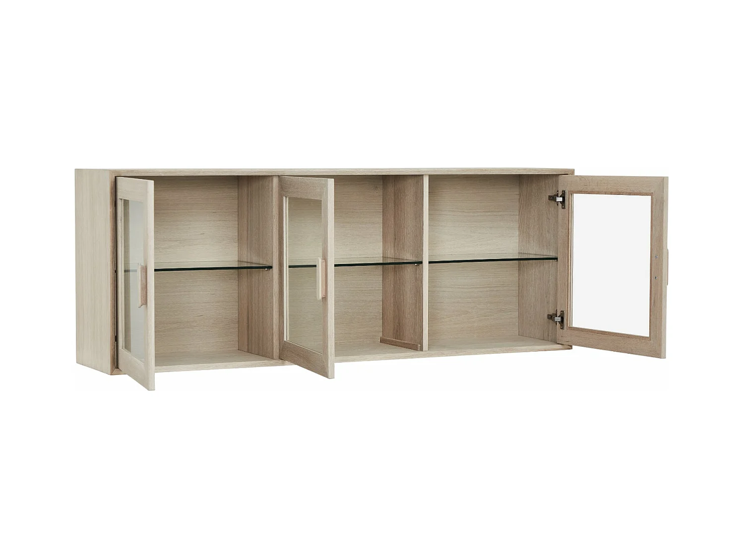 Vitrine murale Porto avec 3 portes et 3 niches - Chêne massif et MDF - huile blanche