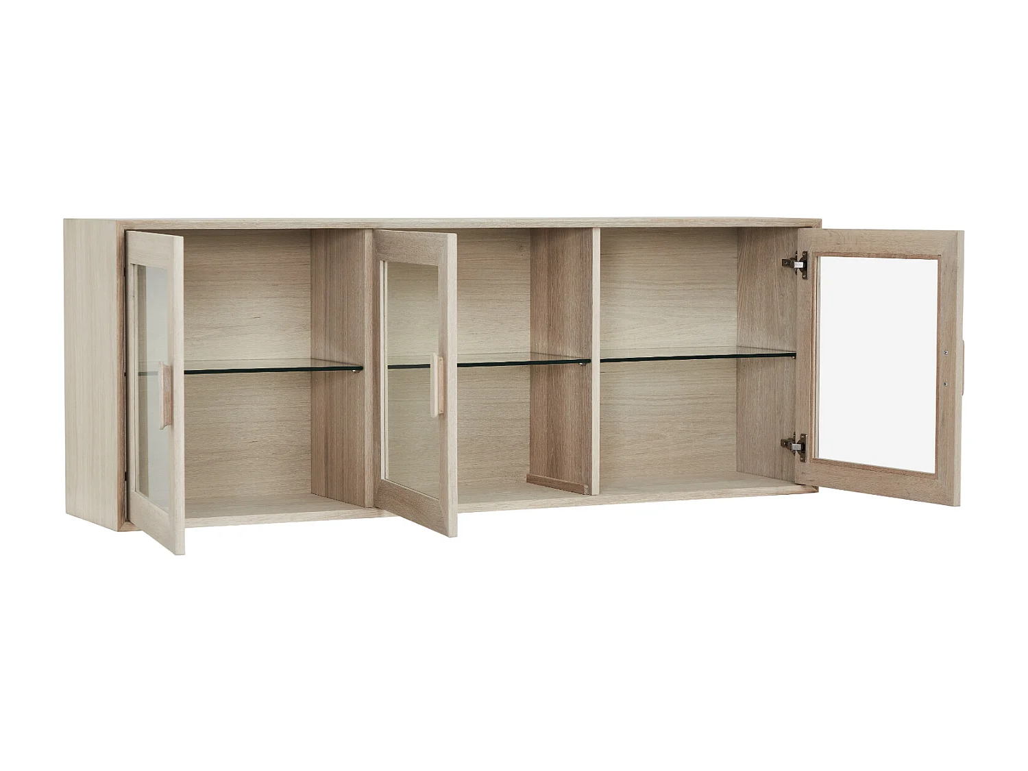 Vitrine murale Porto avec 3 portes et 3 niches - Chêne massif et MDF - huile blanche