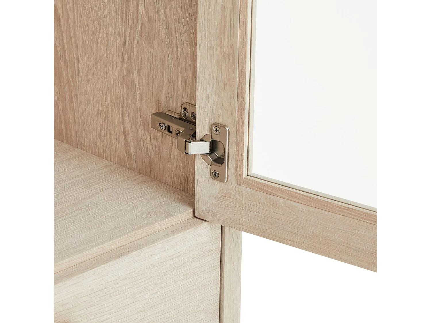 Vitrinekast met led-verlichting Porto - 4 deuren, 2 laden - Massief eikenhout & MDF - Witte olie