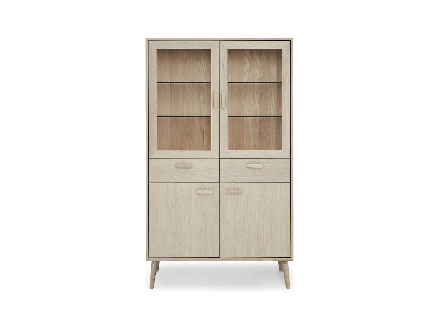Vitrinekast met led-verlichting Porto - 4 deuren, 2 laden - Massief eikenhout & MDF - Witte olie