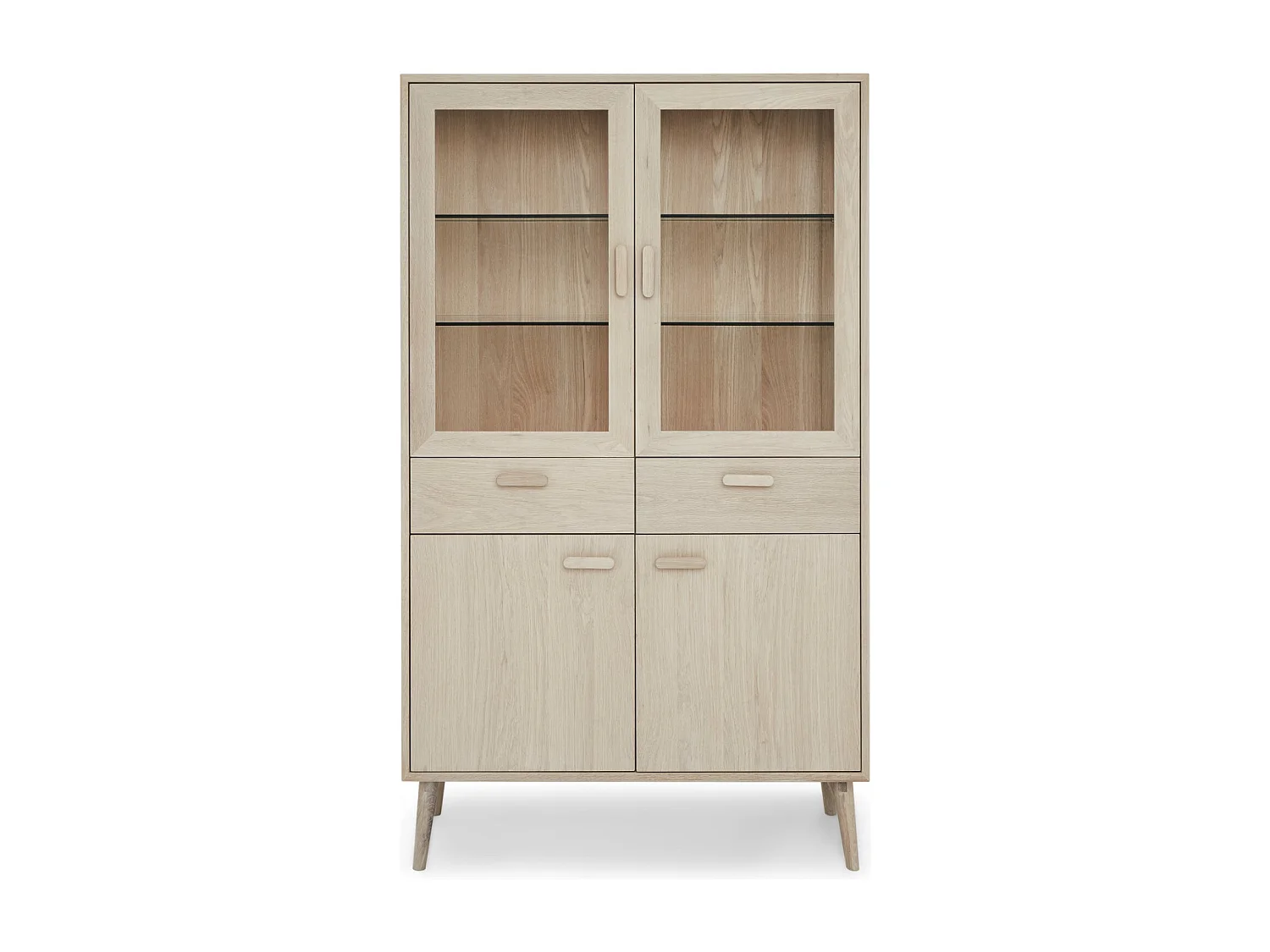 Vitrine Porto avec 4 portes et 2 tiroirs - Chêne massif et MDF - huile blanche