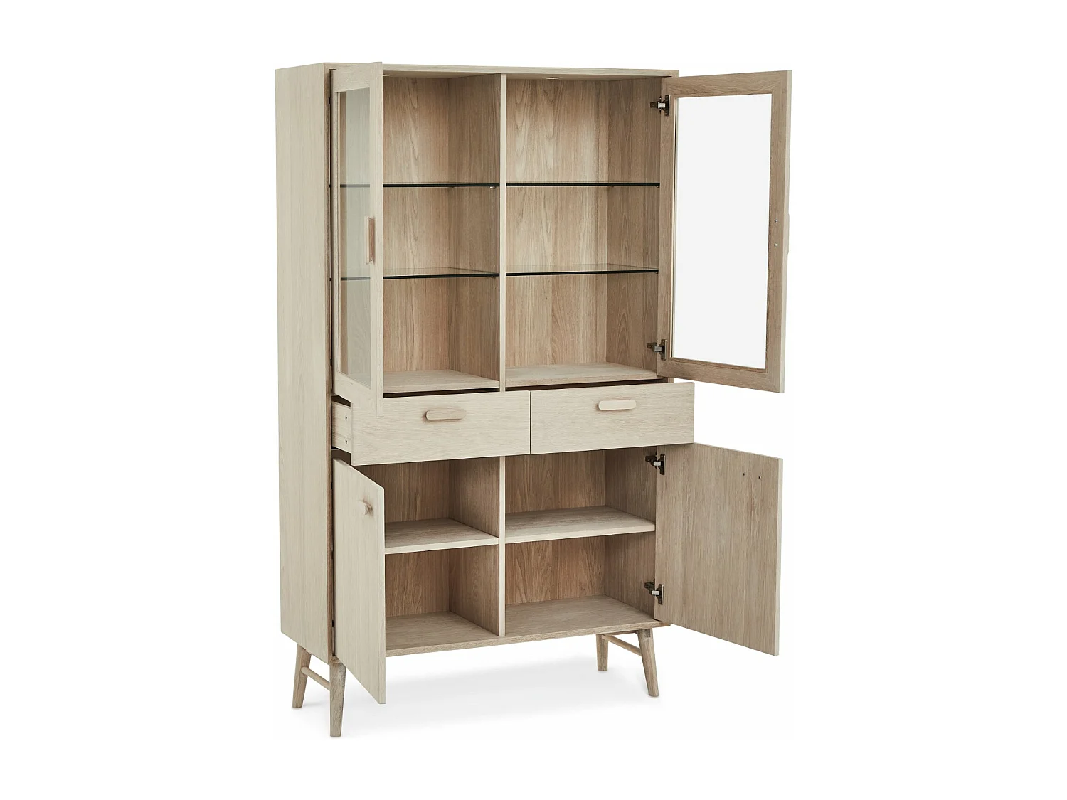 Vitrine Porto avec 4 portes et 2 tiroirs - Chêne massif et MDF - huile blanche