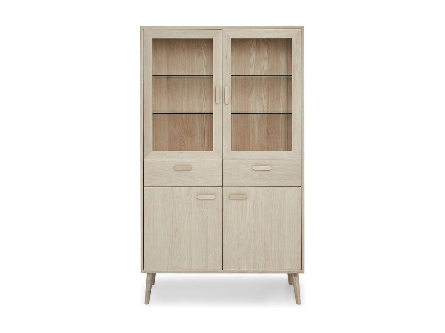 Vitrinekast met led-verlichting Porto - 4 deuren, 2 laden - Massief eikenhout & MDF - Witte olie