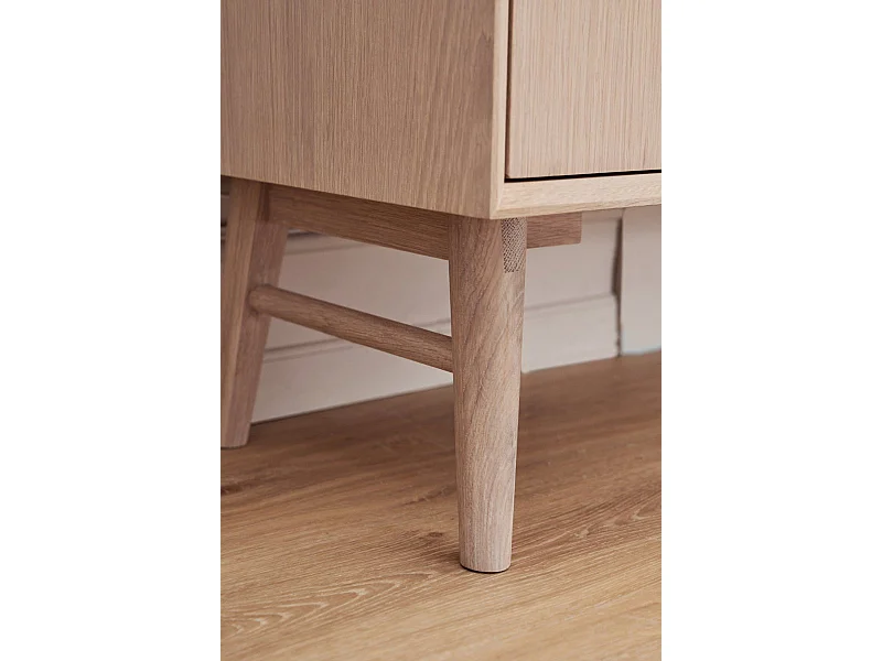 Vitrinekast met led-verlichting Porto - 4 deuren, 2 laden - Massief eikenhout & MDF - Witte olie