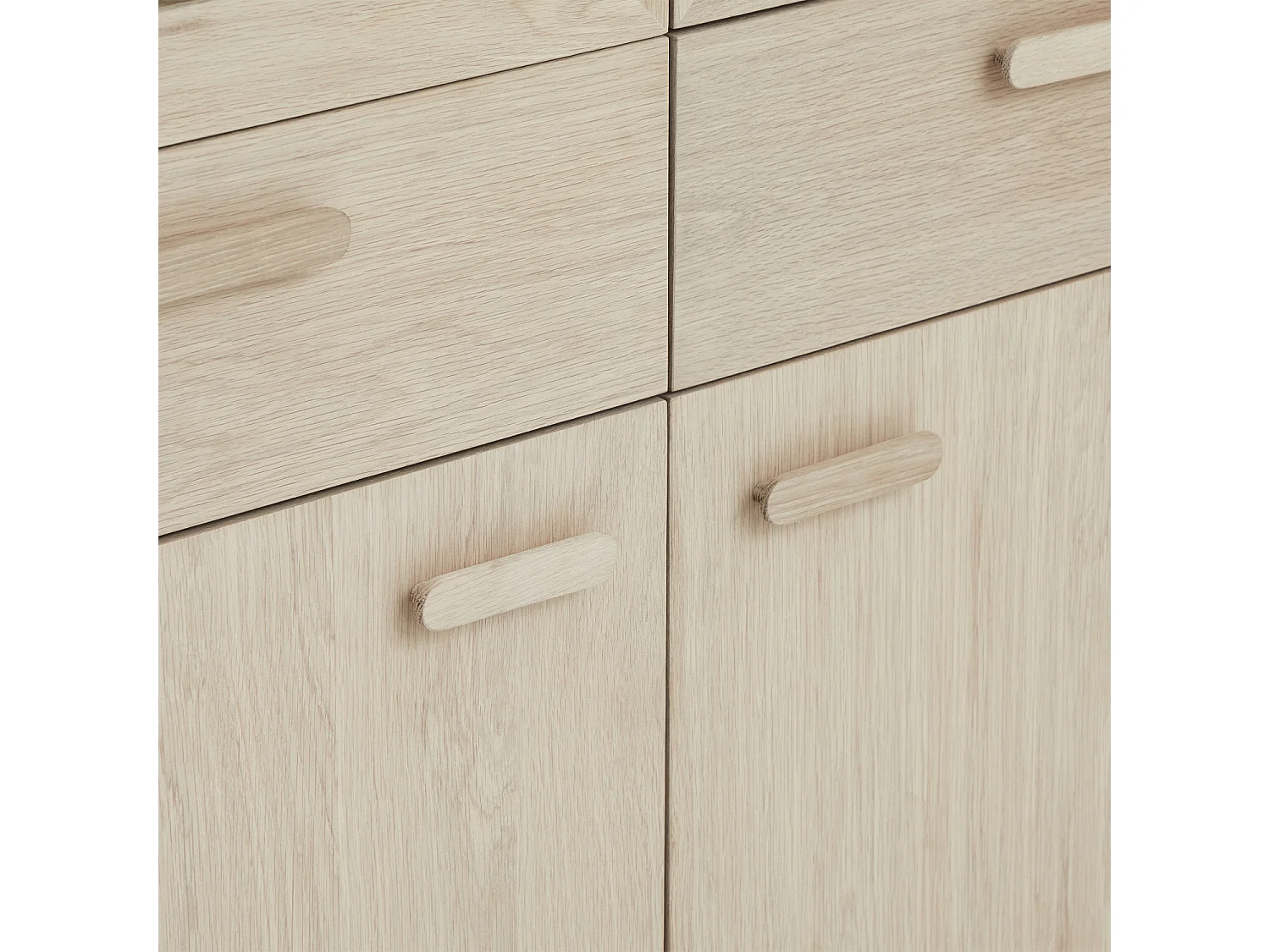 Vitrinekast met led-verlichting Porto - 4 deuren, 2 laden - Massief eikenhout & MDF - Witte olie