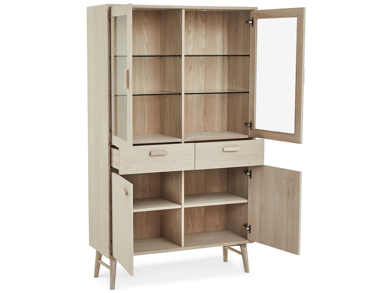 Vitrine Porto avec 4 portes et 2 tiroirs - Chêne massif et MDF - huile blanche