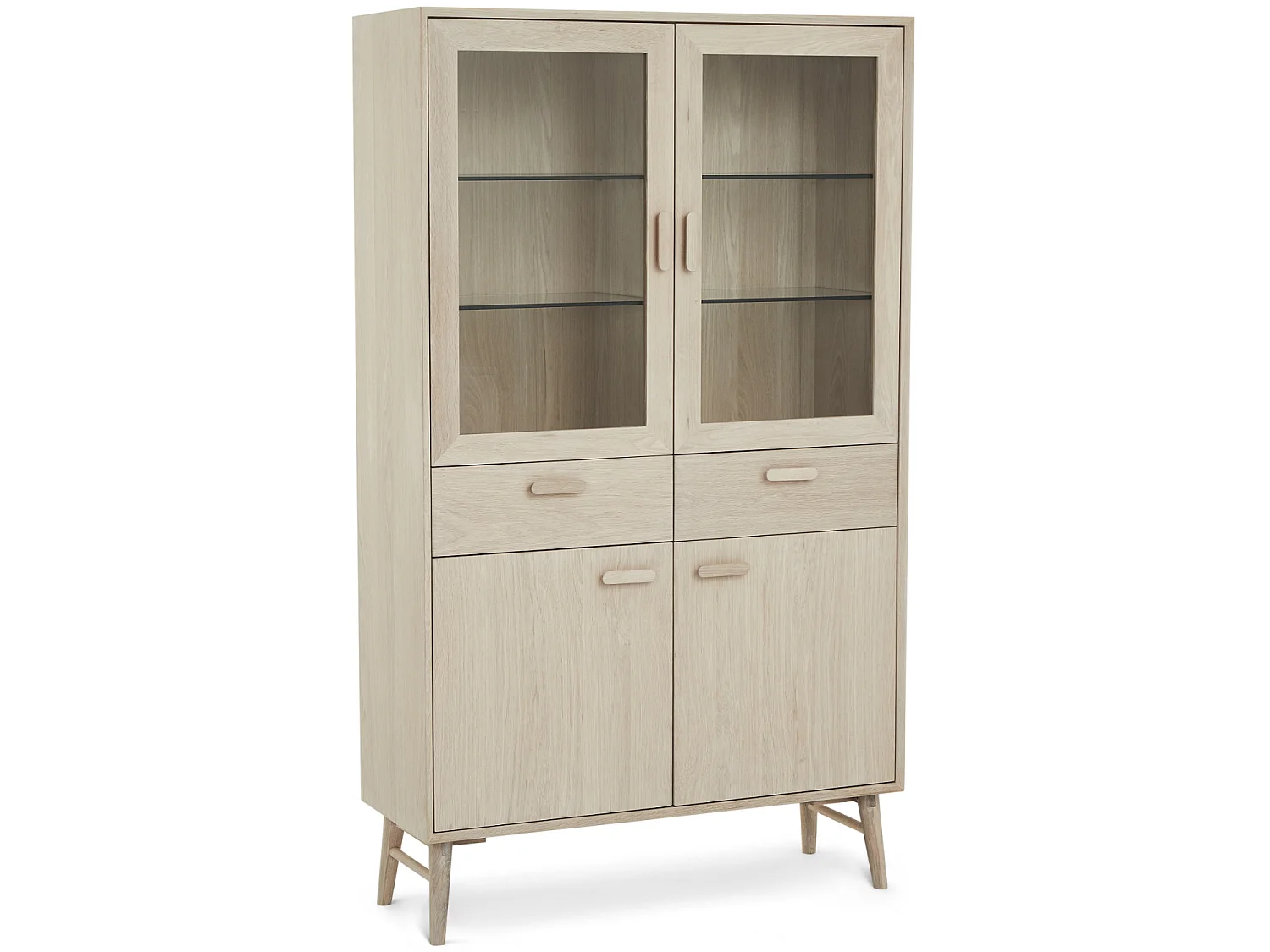 Vitrine Porto avec 4 portes et 2 tiroirs - Chêne massif et MDF - huile blanche