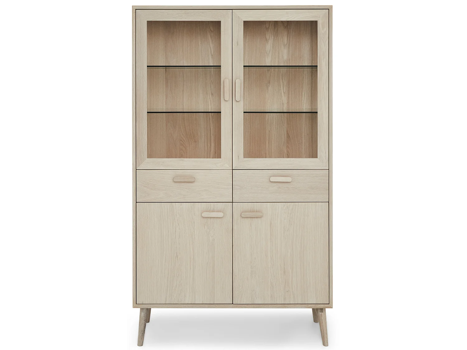 Vitrine Porto avec 4 portes et 2 tiroirs - Chêne massif et MDF - huile blanche
