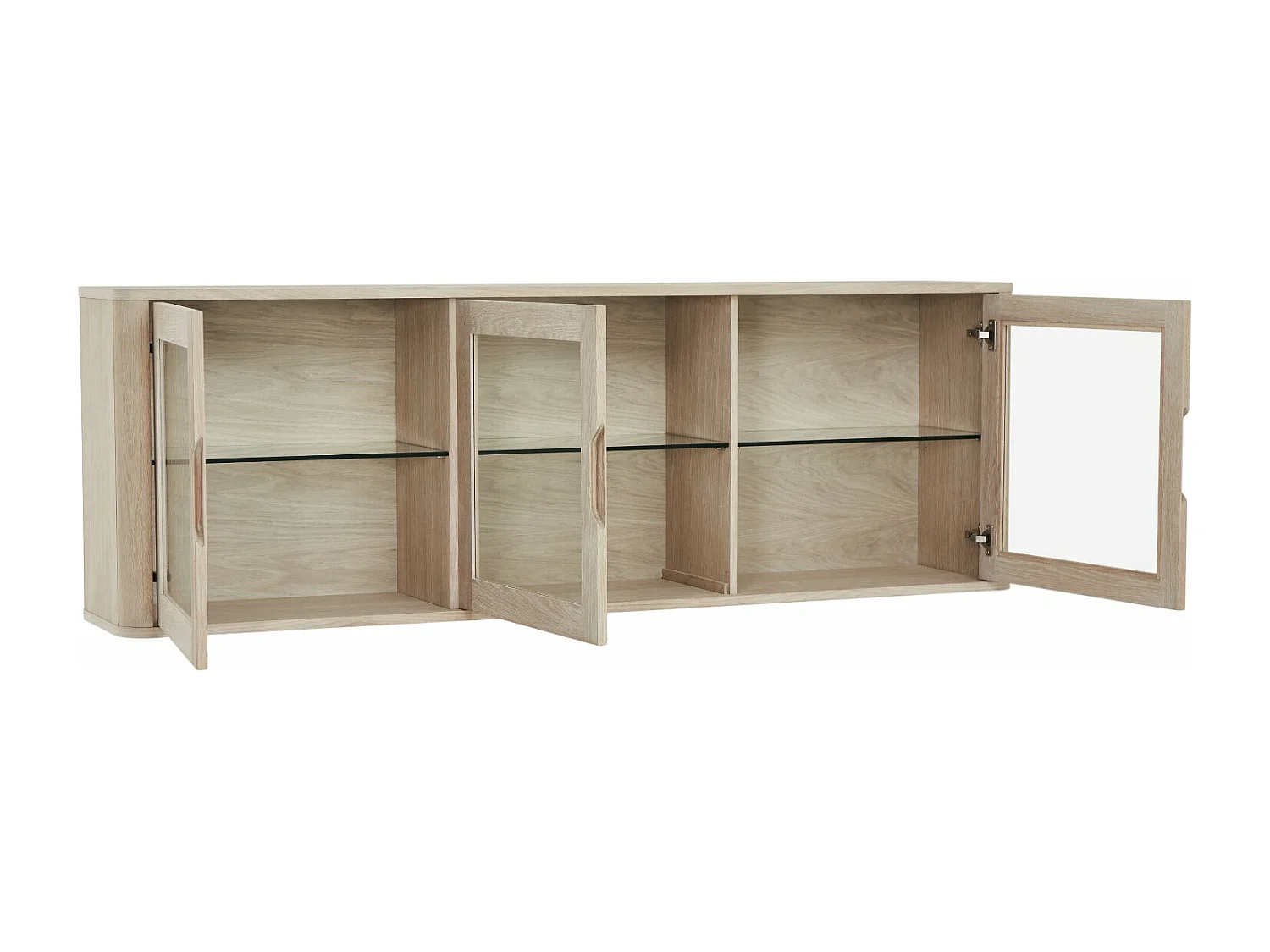 Vitrine murale Nyborg avec 3 portes et 3 niches - Chêne massif et MDF - huile blanche