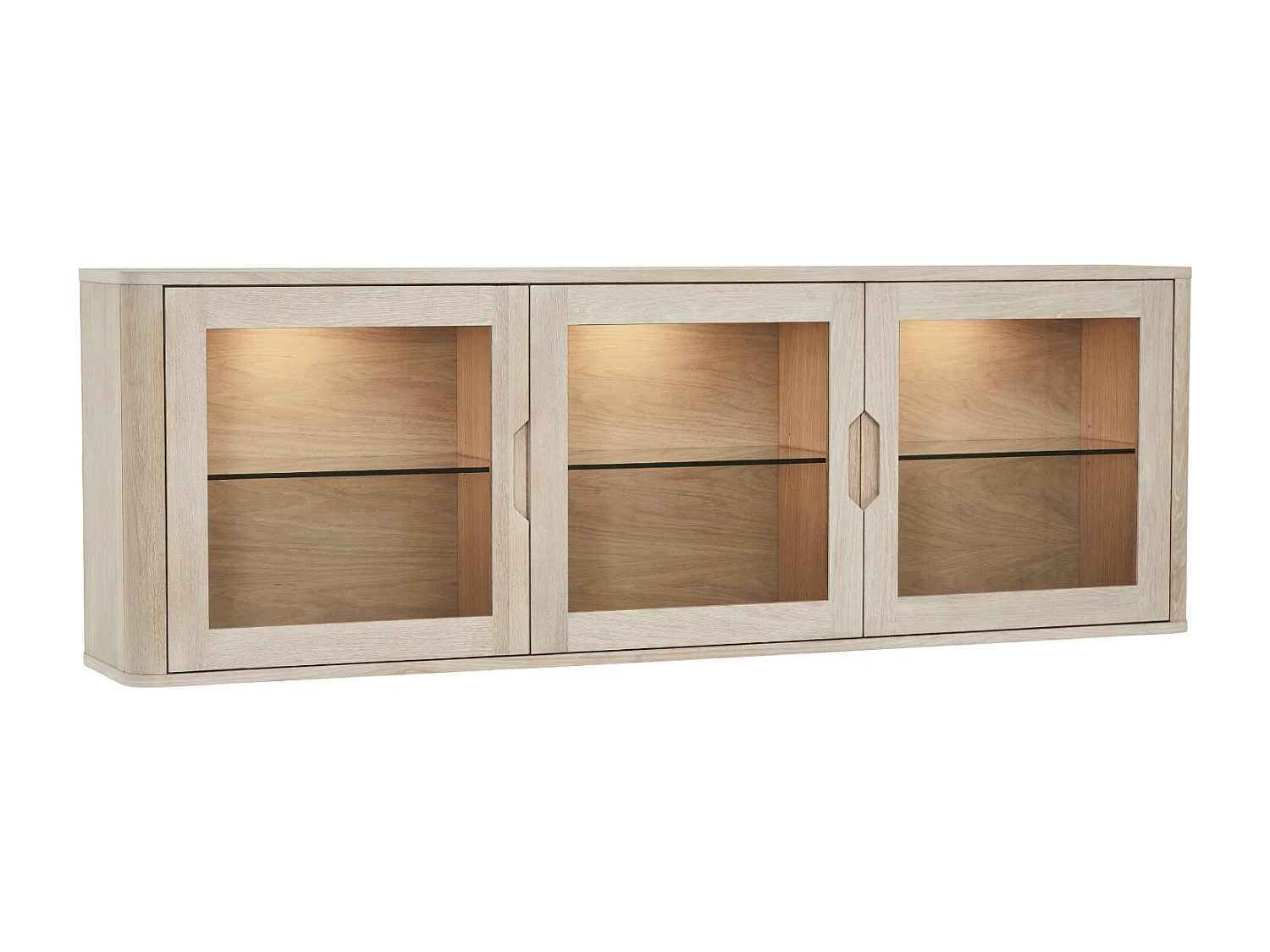 Vitrine murale Nyborg avec 3 portes et 3 niches - Chêne massif et MDF - huile blanche