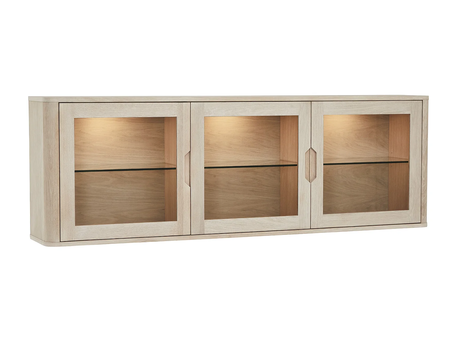 Vitrine murale Nyborg avec 3 portes et 3 niches - Chêne massif et MDF - huile blanche