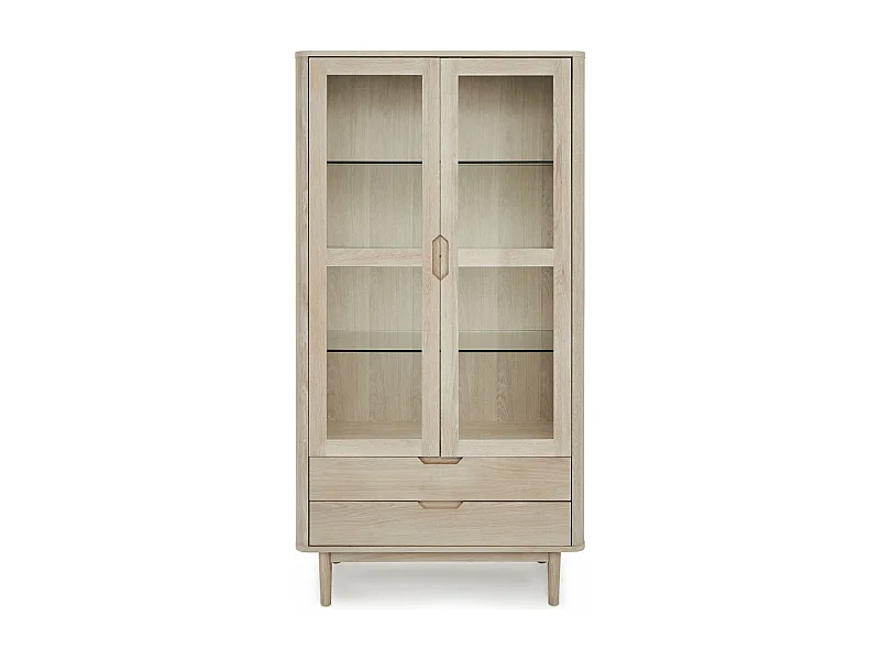 Vitrine avec LEDs Nyborg avec 2 portes et 2 tiroirs - Chêne massif et MDF - huile blanche