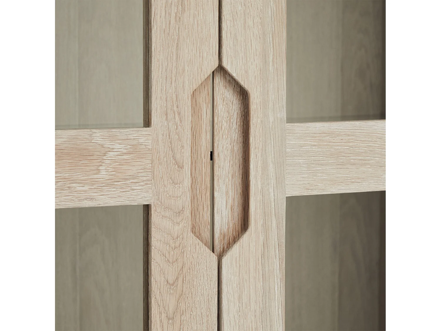 Vitrinekast met led-verlichting Nyborg - 2 deuren, 2 laden - Massief eikenhout & MDF - Witte olie