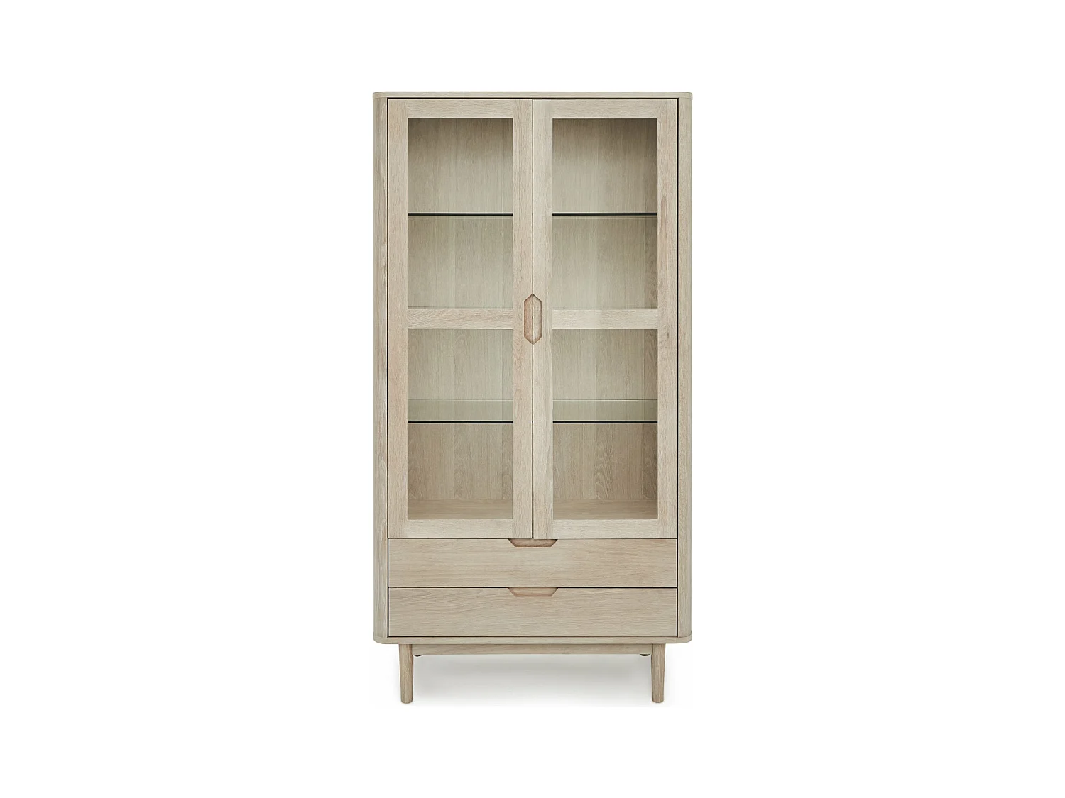Vitrine avec LEDs Nyborg avec 2 portes et 2 tiroirs - Chêne massif et MDF - huile blanche