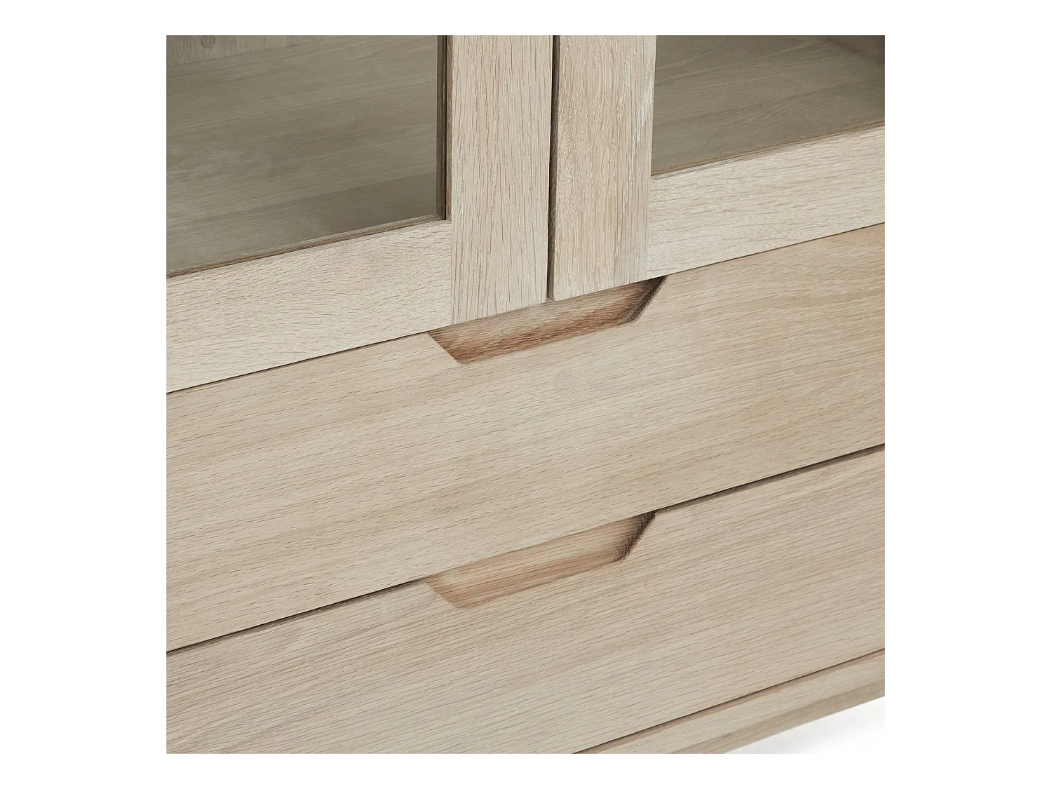 Vitrine avec LEDs Nyborg avec 2 portes et 2 tiroirs - Chêne massif et MDF - huile blanche