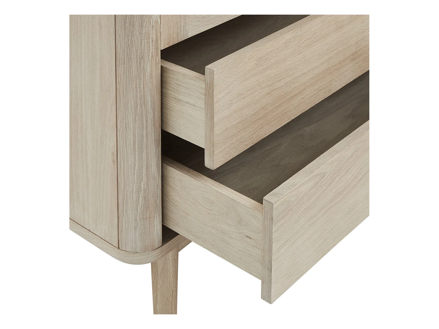 Vitrine avec LEDs Nyborg avec 2 portes et 2 tiroirs - Chêne massif et MDF - huile blanche