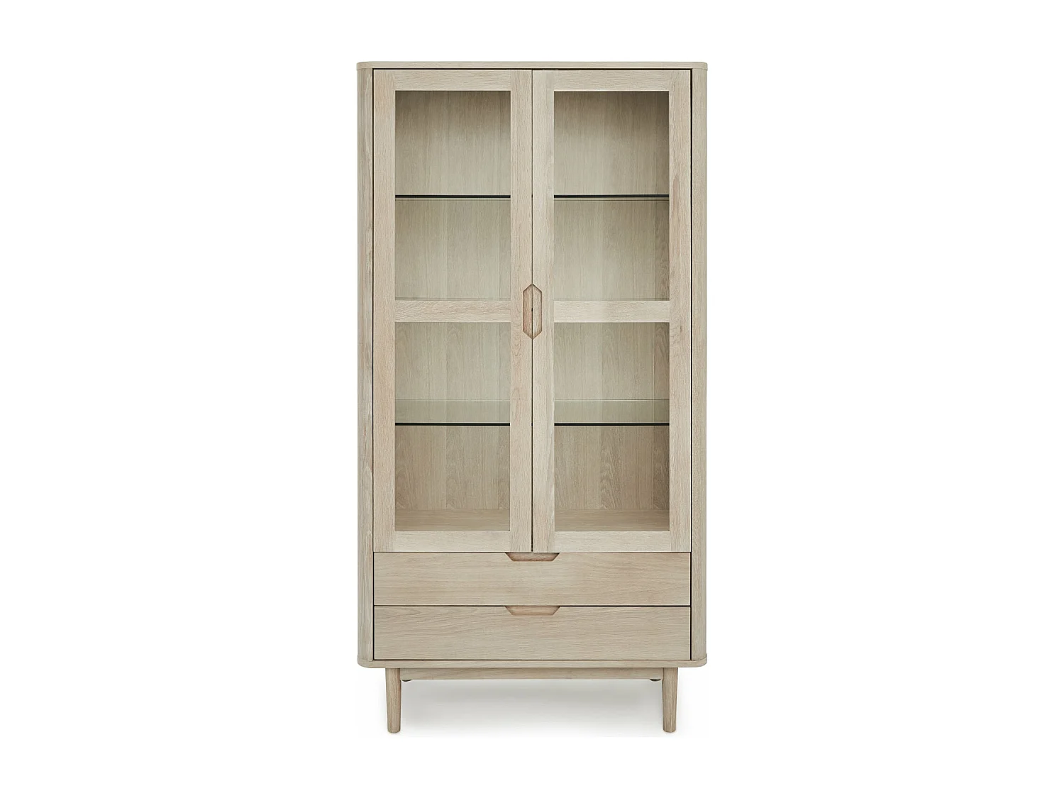 Vitrine avec LEDs Nyborg avec 2 portes et 2 tiroirs - Chêne massif et MDF - huile blanche