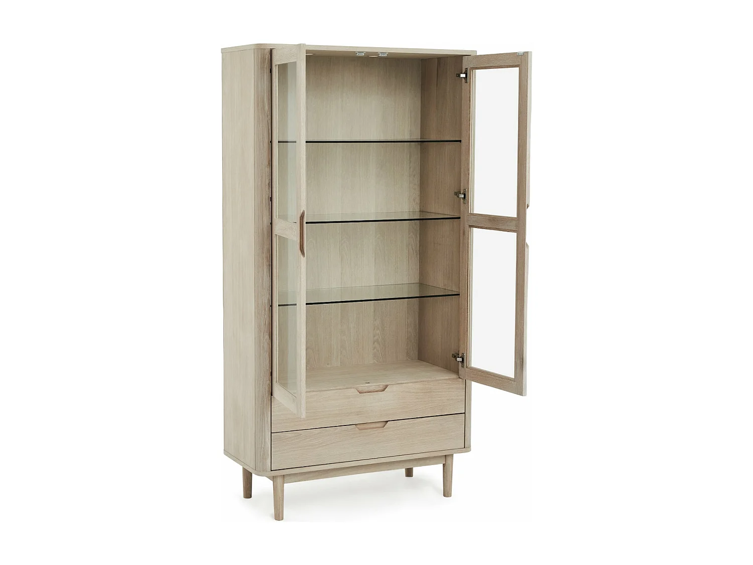 Vitrine avec LEDs Nyborg avec 2 portes et 2 tiroirs - Chêne massif et MDF - huile blanche