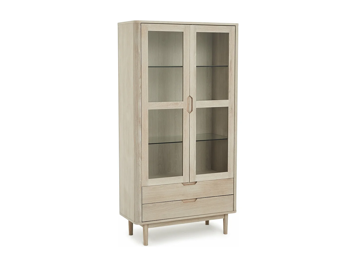 Vitrine avec LEDs Nyborg avec 2 portes et 2 tiroirs - Chêne massif et MDF - huile blanche