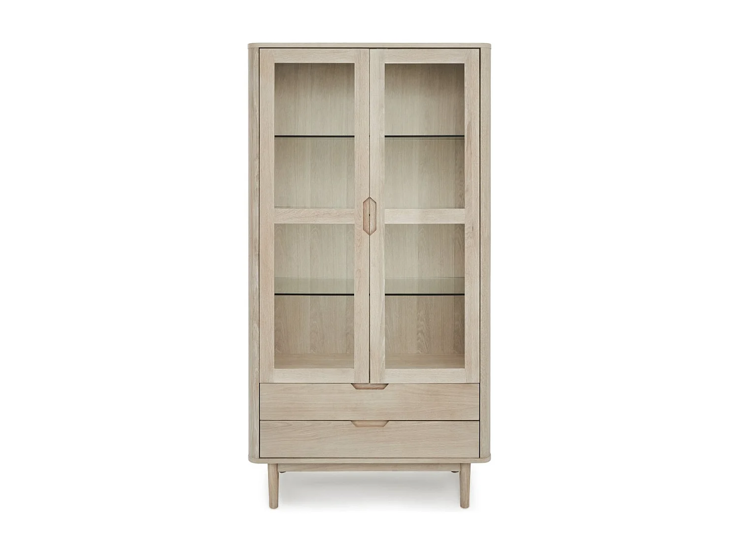 Vitrinekast met led-verlichting Nyborg - 2 deuren, 2 laden - Massief eikenhout & MDF - Witte olie