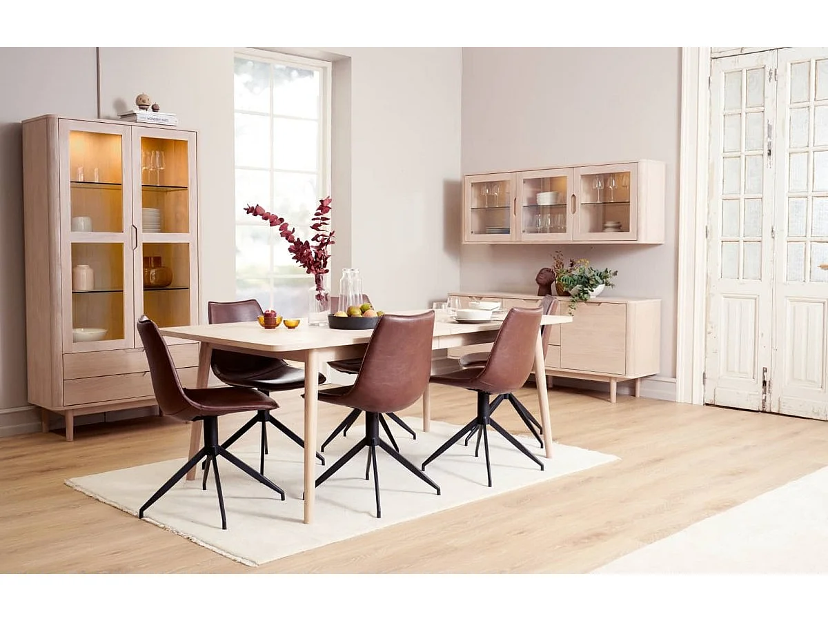 Vitrinekast met led-verlichting Nyborg - 2 deuren, 2 laden - Massief eikenhout & MDF - Witte olie