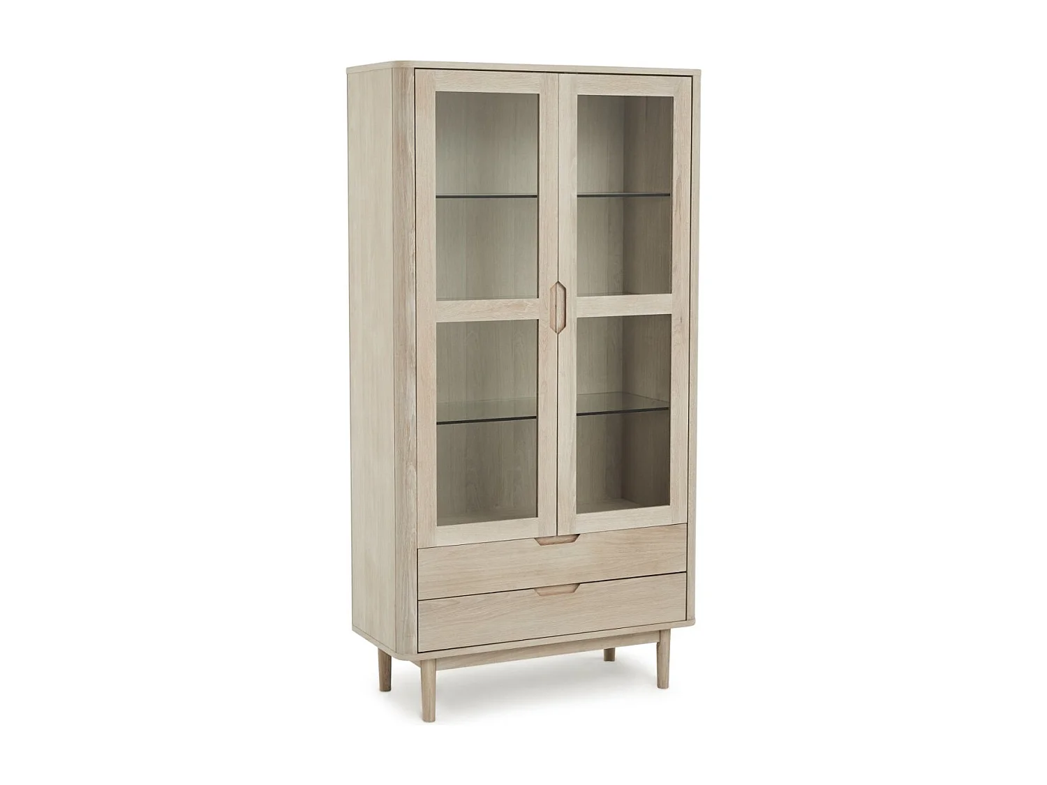 Vitrinekast met led-verlichting Nyborg - 2 deuren, 2 laden - Massief eikenhout & MDF - Witte olie