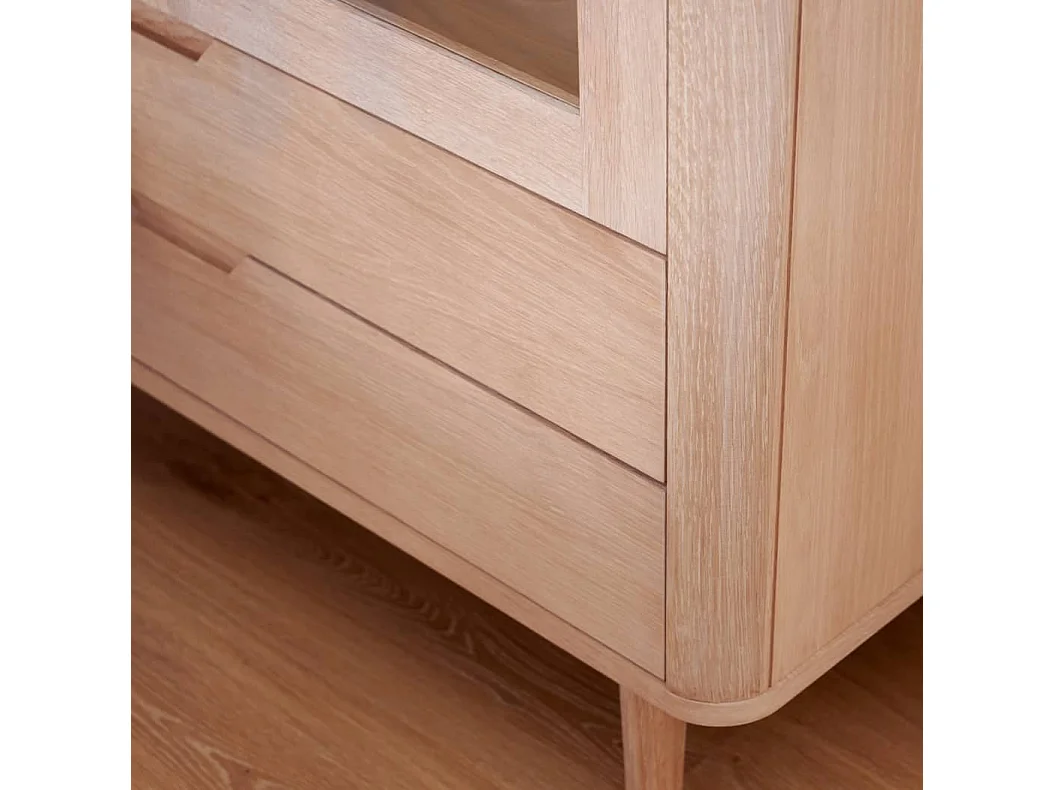 Vitrinekast met led-verlichting Nyborg - 2 deuren, 2 laden - Massief eikenhout & MDF - Witte olie