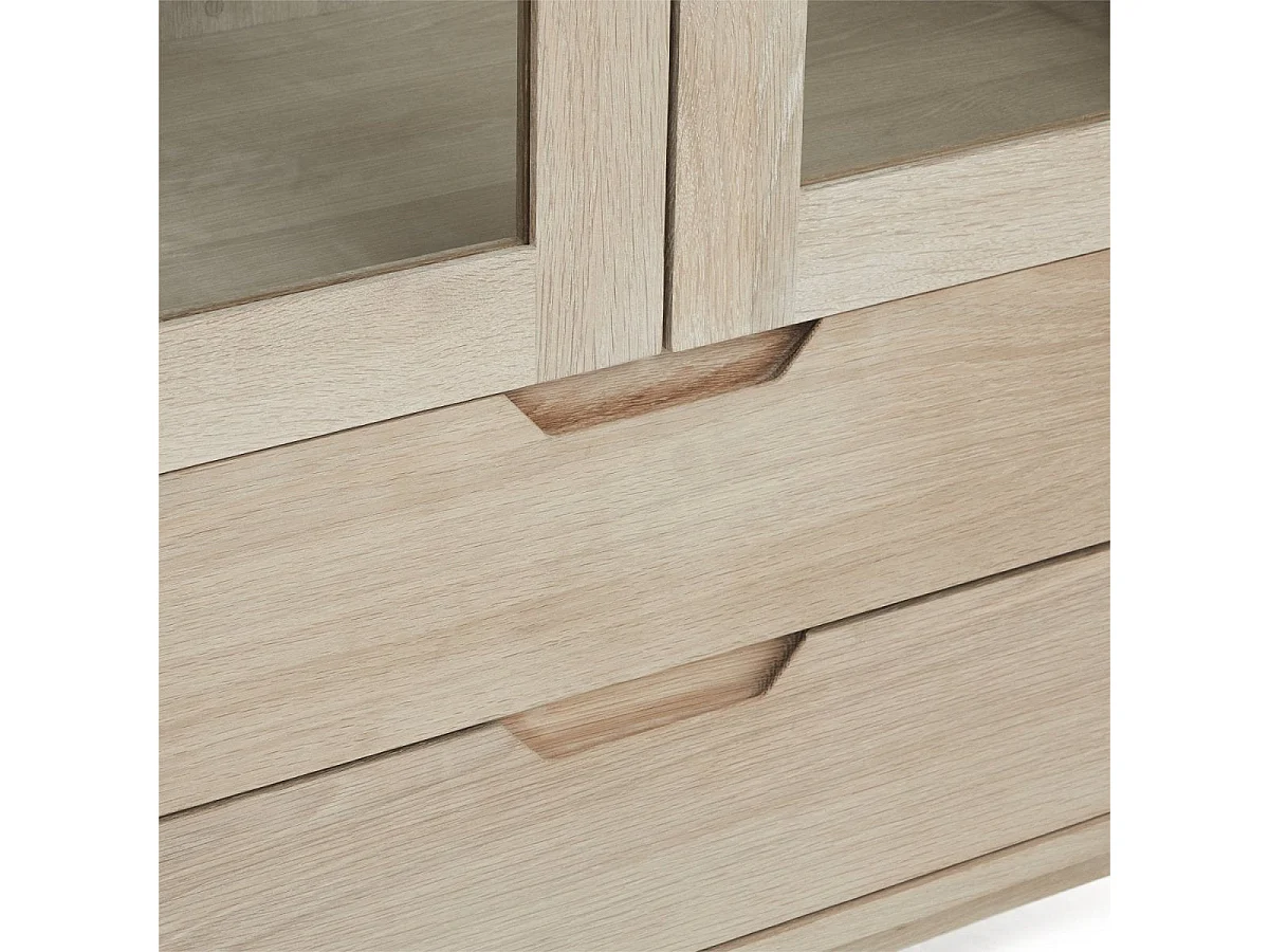 Vitrinekast met led-verlichting Nyborg - 2 deuren, 2 laden - Massief eikenhout & MDF - Witte olie