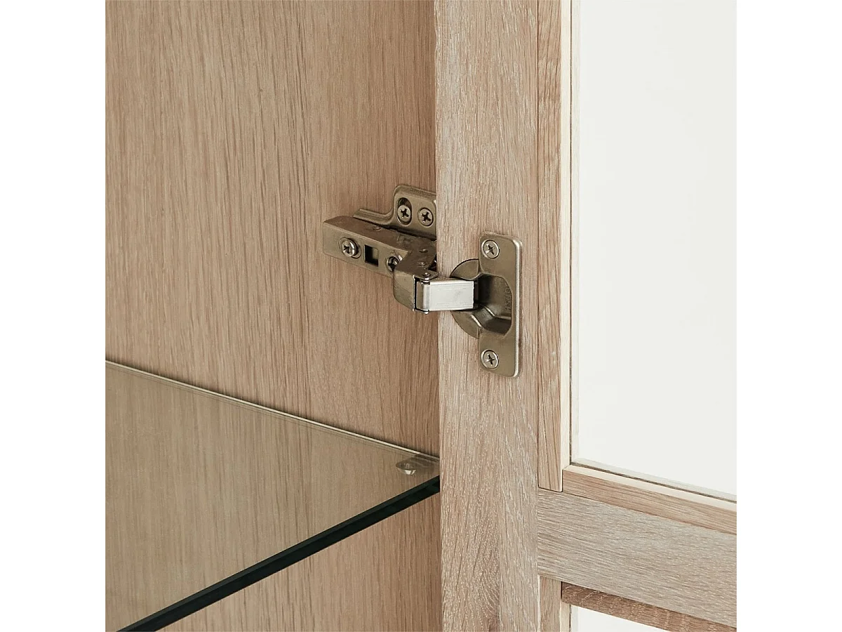 Vitrinekast met led-verlichting Nyborg - 2 deuren, 2 laden - Massief eikenhout & MDF - Witte olie