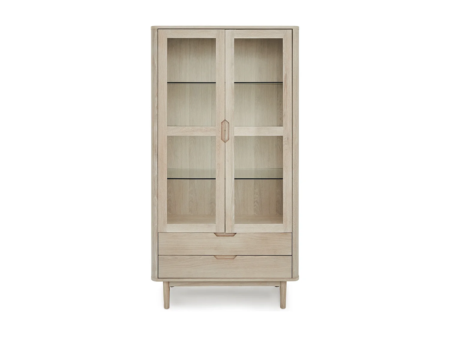 Vitrine avec LEDs Nyborg avec 2 portes et 2 tiroirs - Chêne massif et MDF - huile blanche