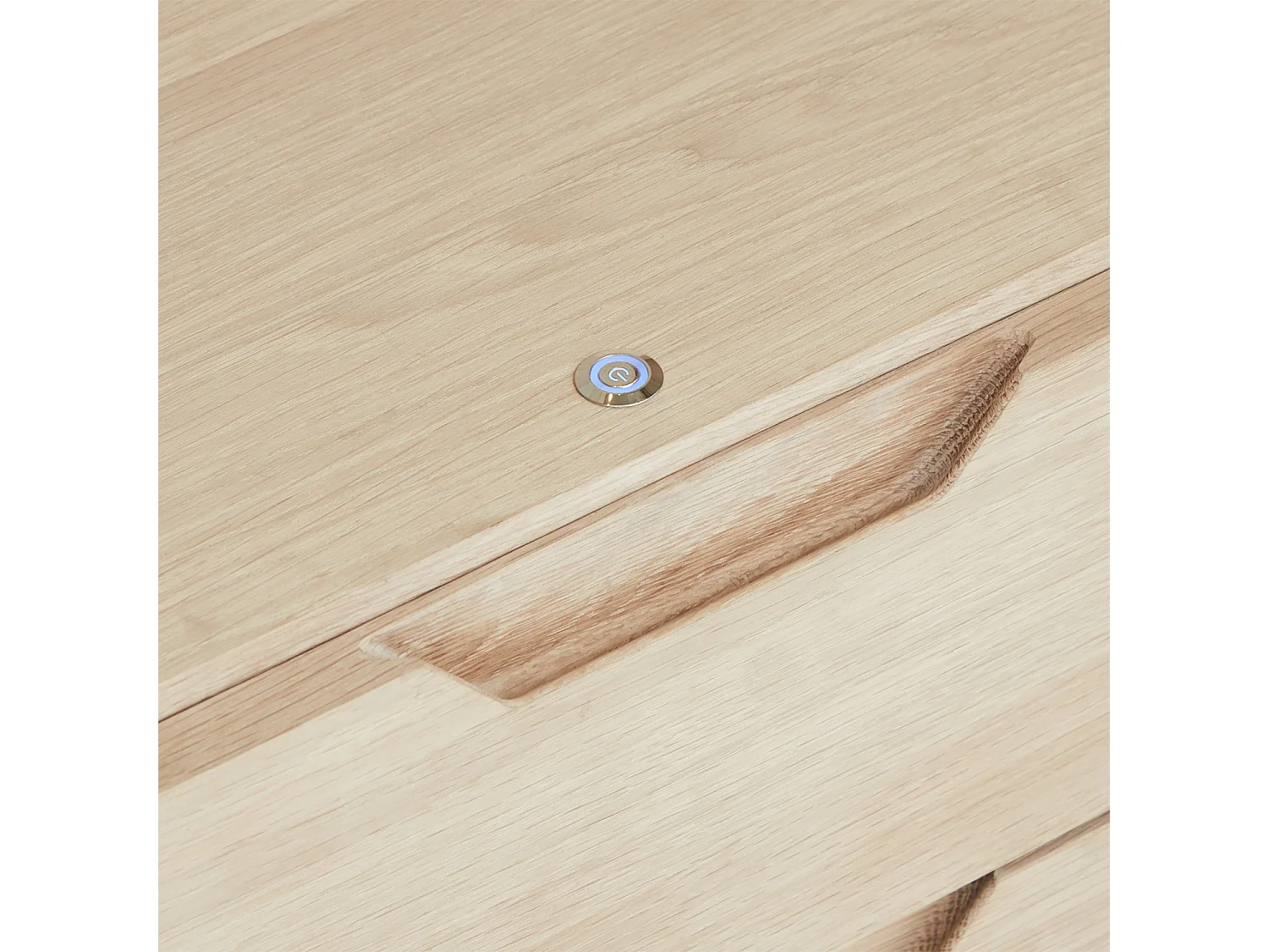 Vitrine avec LEDs Nyborg avec 2 portes et 2 tiroirs - Chêne massif et MDF - huile blanche