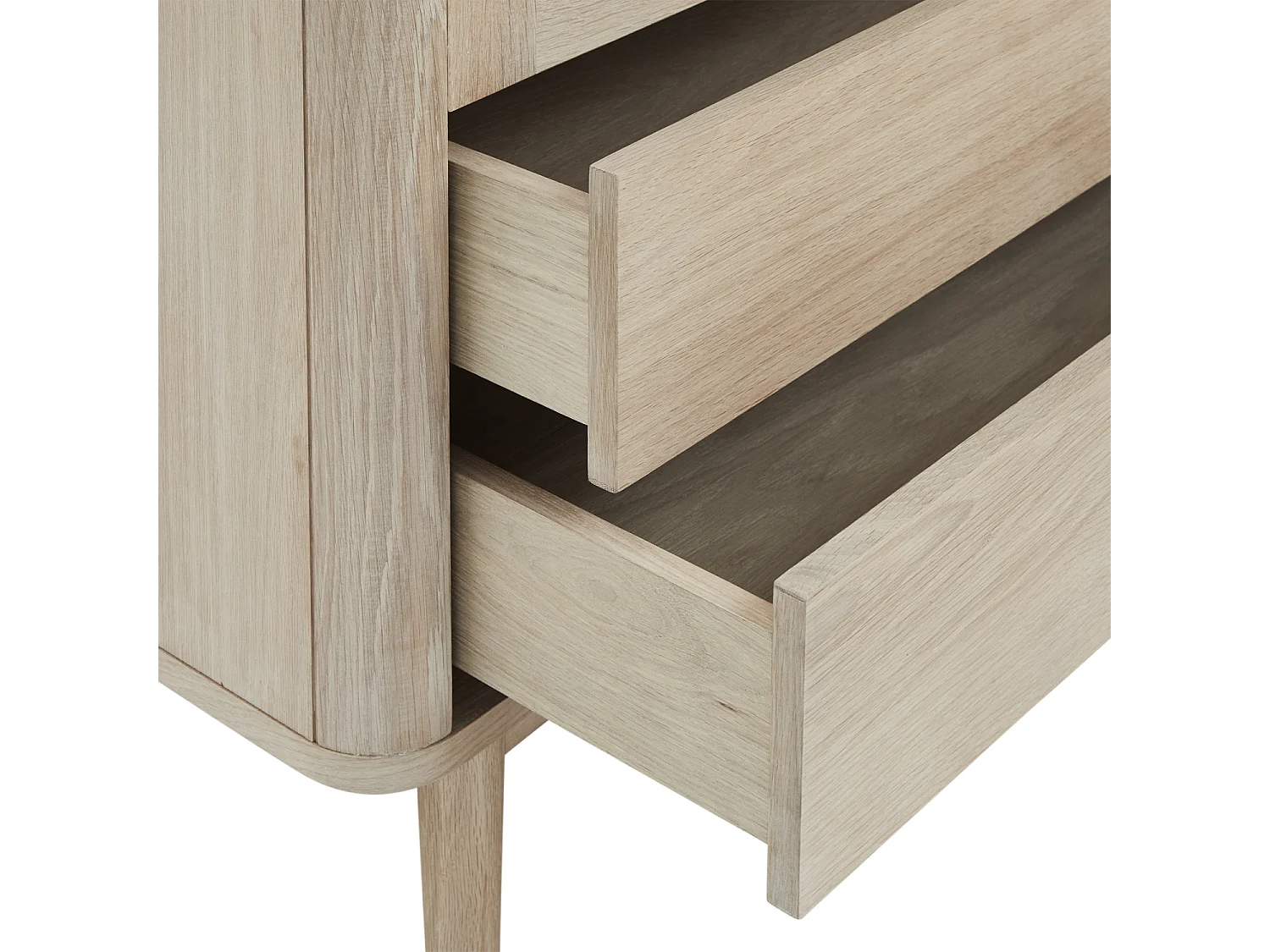 Vitrine avec LEDs Nyborg avec 2 portes et 2 tiroirs - Chêne massif et MDF - huile blanche