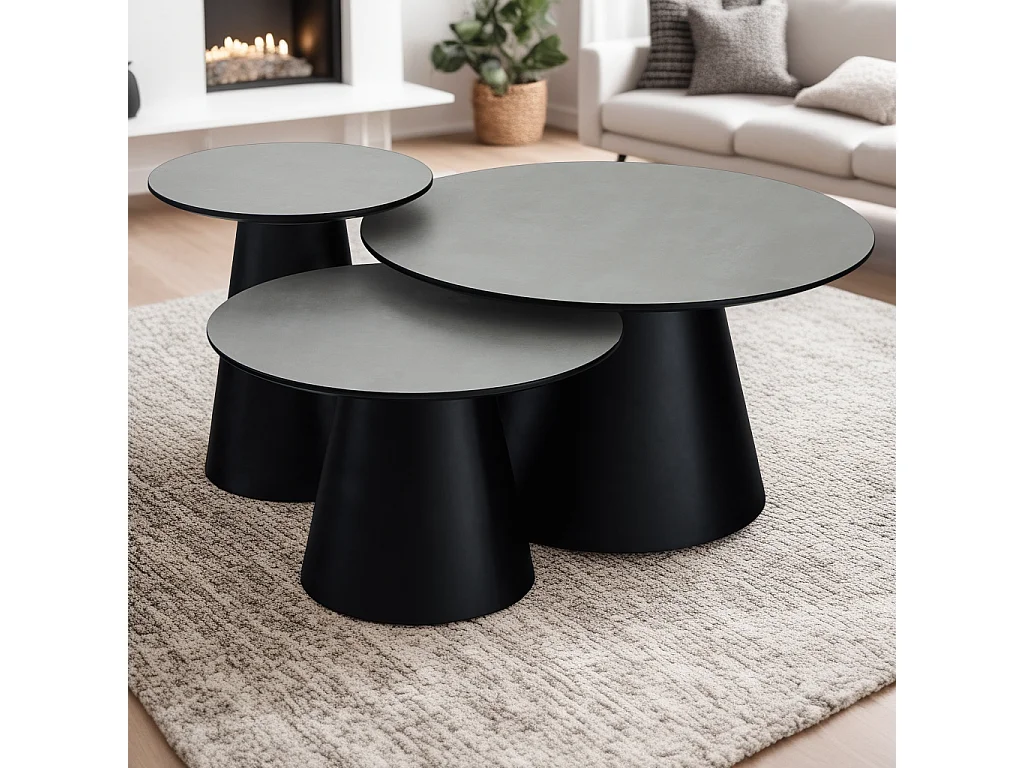 Runder Couchtisch Tango - MDF & Marmor - Hellgrau