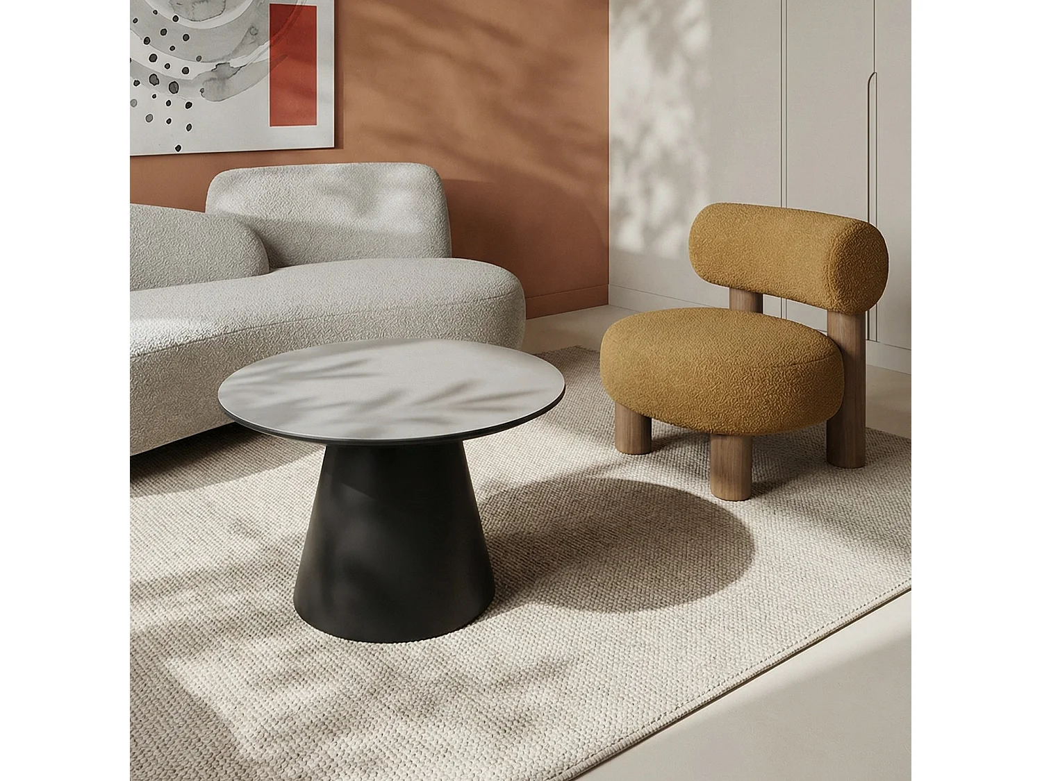 Table basse Tango - Ronde - MDF et bois - Gris