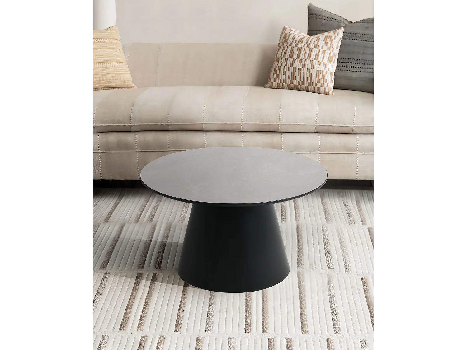 Table basse Tango - Ronde - MDF et bois - Gris