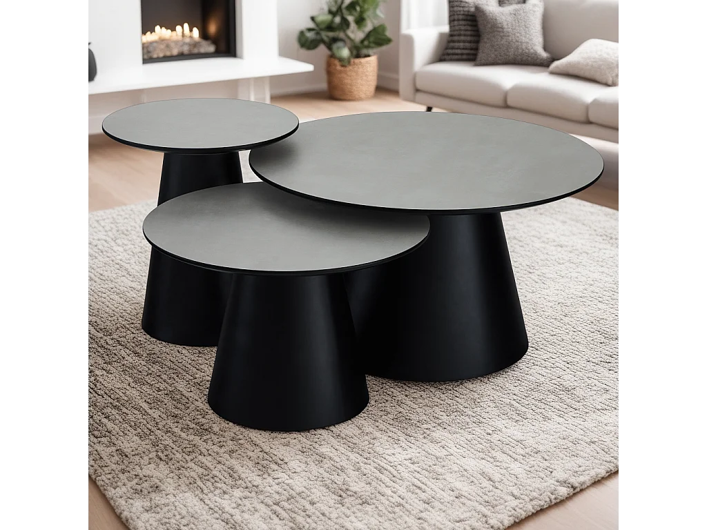 Table basse Tango - Ronde - MDF et bois - Gris