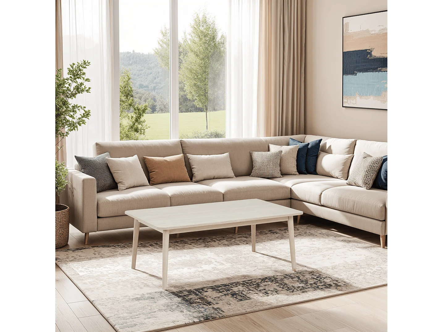 Table basse Nyborg - Rectangulaire - Chêne massif et - huile blanche