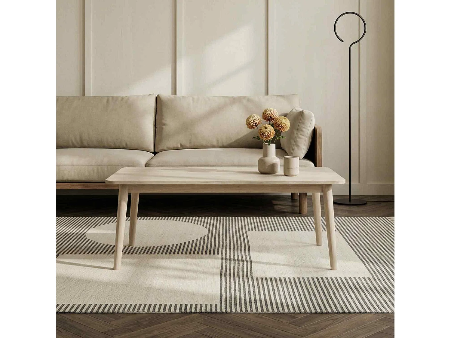 Table basse Nyborg - Rectangulaire - Chêne massif et - huile blanche